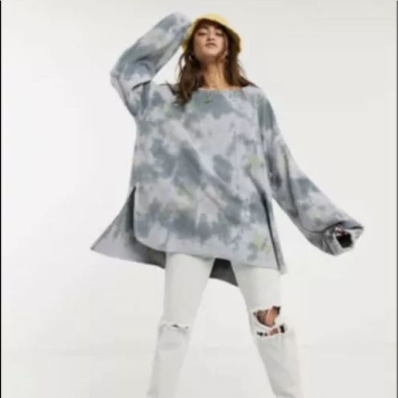 Free People Tops - Free People Sweatshirt Someday Pullover Tie Dye Blue Gray Fleece Oversize